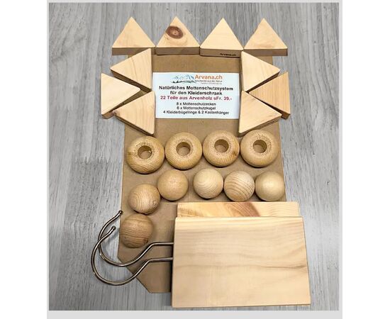 mottenschutzkugeln, Mottenschutz, Arvenholzkugeln, Motenschutzecken, Mottenecken, Mottenschutz Kastenhänger, Kastenhänger, Kleiderbügelringe, Arcen Kleiderbügelringe