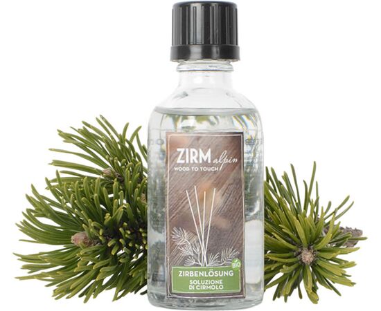 50 ml. Die Alpen lassen grüßen. Ein naturreiner Duft, gewonnen aus den Nadeln und Ästen der Zirbelkiefer. Die Lösung beinhaltet 70% reines Alkohol und 30% reines Zirbenöl.